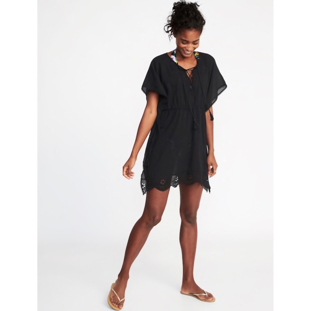 Black Embroidered Swim Cover Up